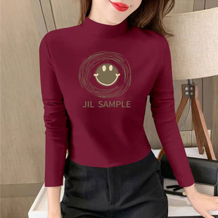 上衣打底衫 T恤洋气百搭显瘦修身 女德绒半高领加厚保暖长袖 秋冬季