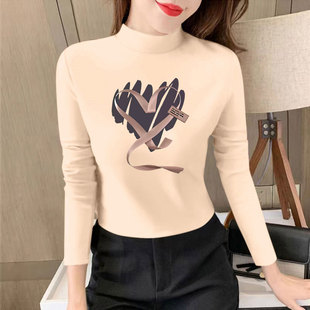 显瘦百搭上衣加厚打底衫 T恤修身 洋气女半高领内搭保暖长袖 秋冬款