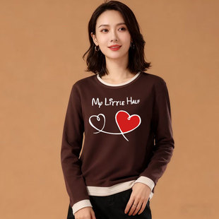 修身 加厚保暖圆领拼接T恤百搭时尚 显瘦上衣 德绒打底衫 秋冬女长袖