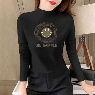 加厚保暖打底衫 T恤百搭上衣显瘦修身 洋气女德绒半高领长袖 秋冬季