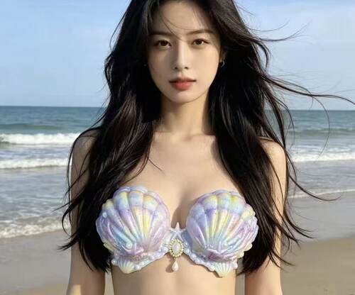 芸儿幻彩贝壳硅胶文胸bar内衣胸罩美人鱼海洋馆潜水拍摄