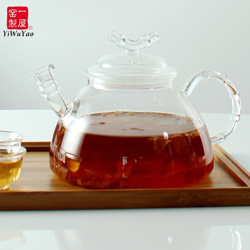 一屋窑红绿耐热玻璃可直花茶壶