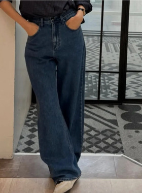 现货2025秋新韩国东大门th*Bar*net韩版气质高腰直筒牛仔裤长裤女