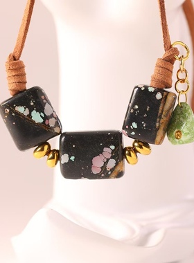 精品湖北十堰原矿绿松石樱花粉项链