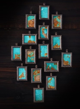 精品湖北十堰原矿高瓷绿松石油画吊坠