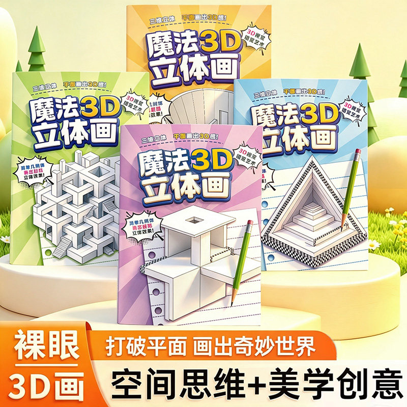 魔法3D立体画儿童描红涂色本视觉创意启蒙益智玩具册素描基础入门