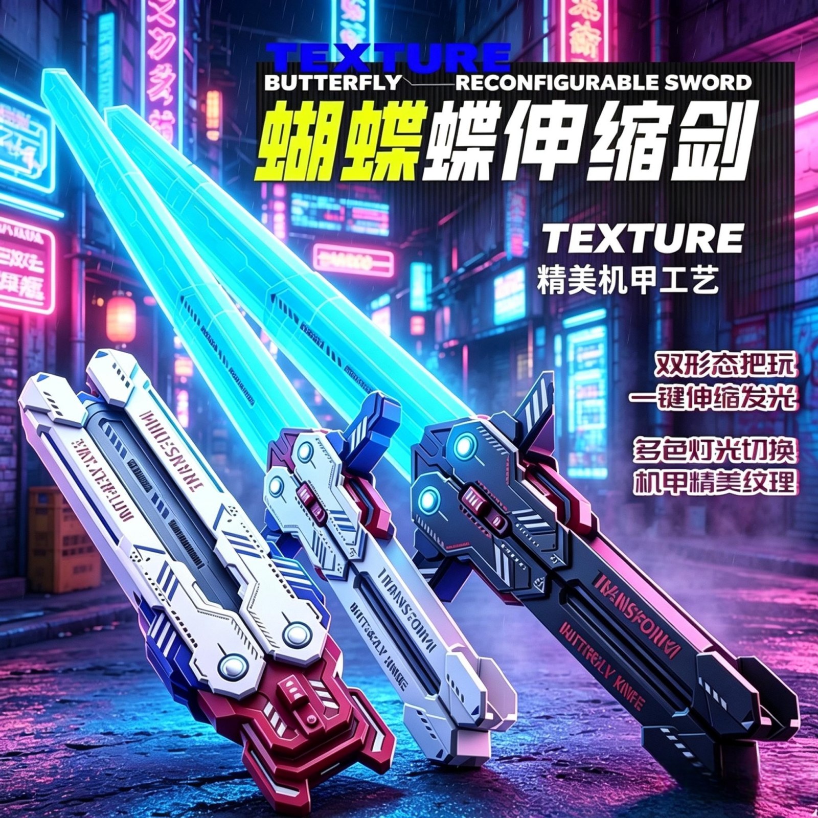 双形态蝴蝶伸缩光剑折叠激光氛围灯效发光互动儿童男孩玩具礼物