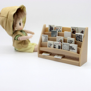 迷你仿真书架杂志架书籍置物架娃娃屋配件微缩小家具场景模型摆件