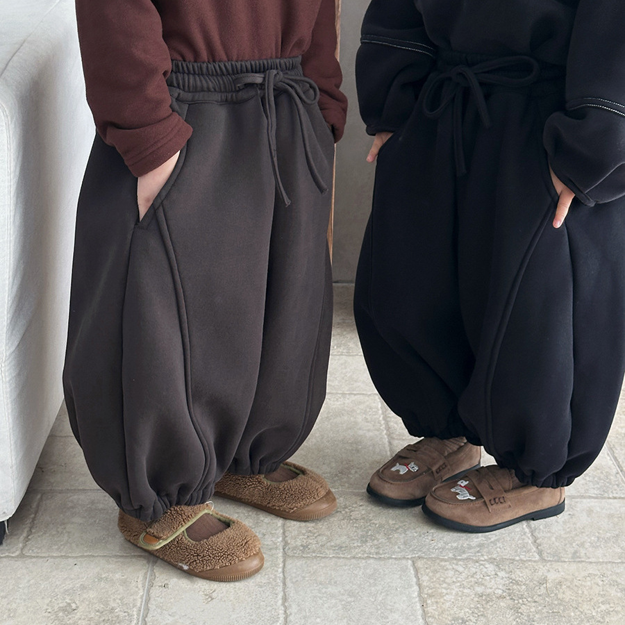 洋气又保暖~韩国冬装儿童复合一体绒卫裤男女宝宝宽松加厚灯笼裤