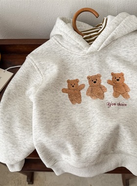 萌萌哒~韩国男女儿童卡通连帽卫衣 冬季加绒套头宽松休闲洋气外套