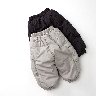 零束缚~韩国儿童刺绣保暖加棉休闲裤 冬季简约男女童加绒束脚棉裤