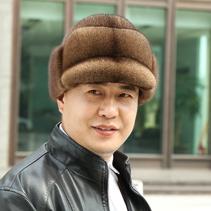 钰锦盛冬季新款男士仿貂毛帽子护耳保暖时尚爸爸帽中老年仿皮草男