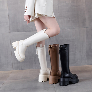 真皮9cm增高跟长靴女2025年新款秋冬小个子不过膝高筒骑士靴显瘦