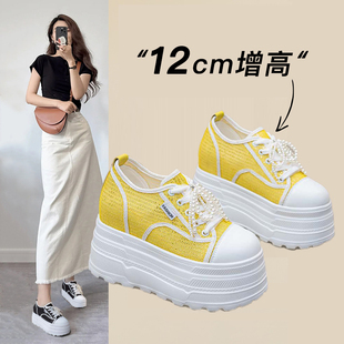 12CM内增高小白鞋女夏薄款透气网纱厚底松糕鞋2026新款小个子神器