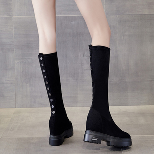 真皮10cm内增高长靴女小个子不过膝2025秋新款加绒高筒弹力瘦瘦靴