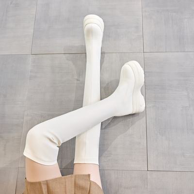 真皮12cm内增高过膝靴女小个子