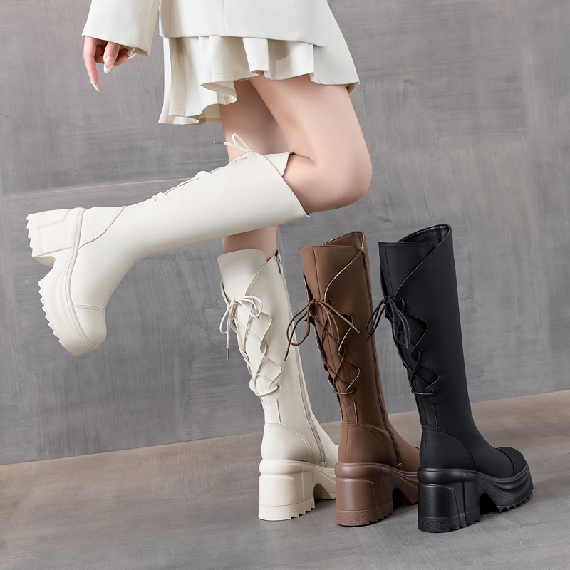 10cm增高跟长靴女秋冬2025年新款真皮小个子不过膝高筒骑士靴显瘦