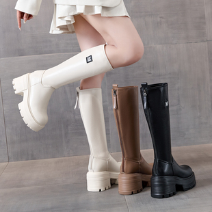 真皮9cm增高跟长靴女2025年新款秋冬小个子不过膝高筒骑士靴显瘦