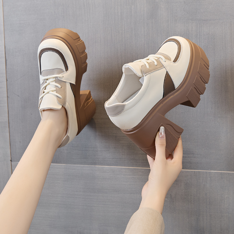 12CM增高跟单鞋女春秋2025年新款英伦风小皮鞋松糕厚底粗跟工作鞋