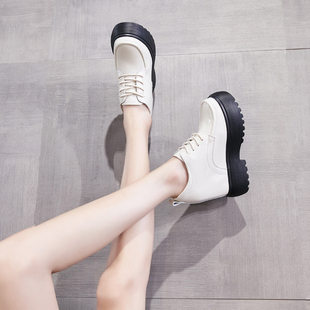 真皮12cm内增高女鞋秋冬2025年新款加绒小皮鞋小个子厚底单鞋显高