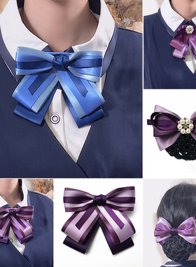 领花女职业银行领结系带头花套装建行电信衬衣工行蝴蝶结蓝色配饰