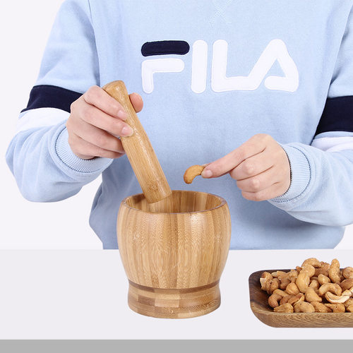 家用捣蒜器 捣碎器 蒜泥器 捣药罐药 臼杵捣花椒辣椒竹制捣蒜缸木 - 封面