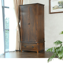 美式实木衣柜家用卧室可定制简易收纳分层隔板结实耐用松木两门