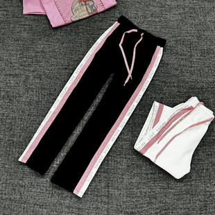 大码黑色带钻男女直筒高腰长裤子高端藏肉显瘦气质潮牌夏欧货重工