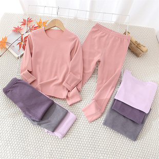 盈盈飞舞儿童内衣套装德绒发热无痕圆领随心裁秋冬纯色男女秋衣裤