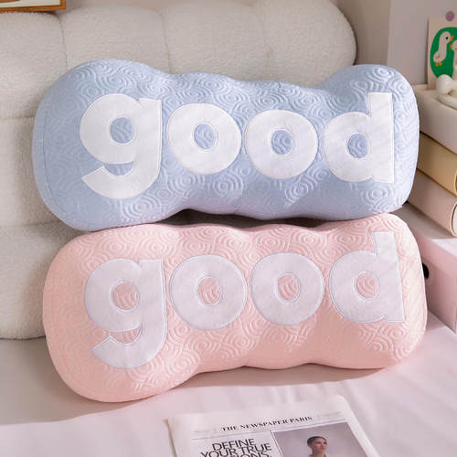 可爱ins风GOOD抱枕毛绒玩具床上靠垫小花坐垫卧室字母长条靠枕