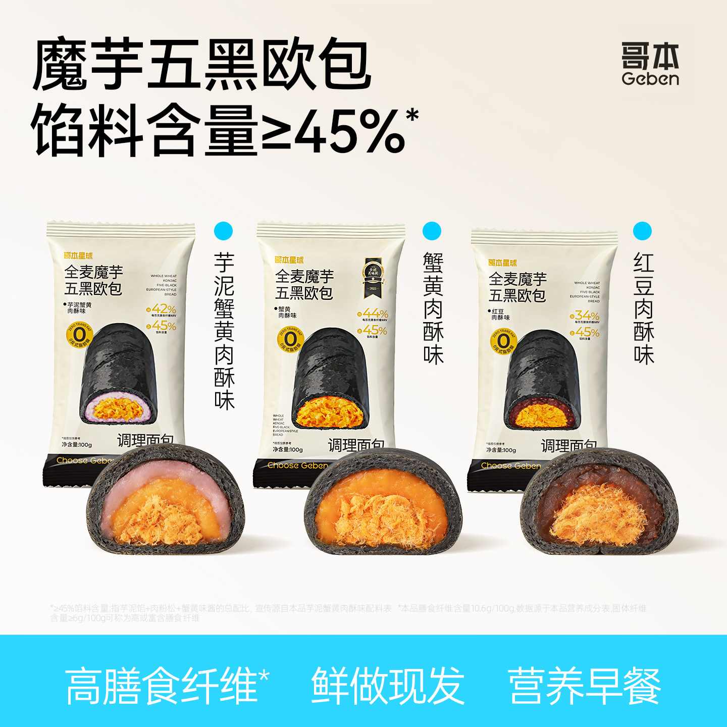 哥本全麦魔芋五黑欧包蟹黄红豆肉酥松面包减低主食脂饱腹早代餐