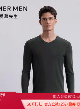 正品速发爱慕先生25秋冬含山羊绒保暖男暖衣V领长袖上衣NS72M951