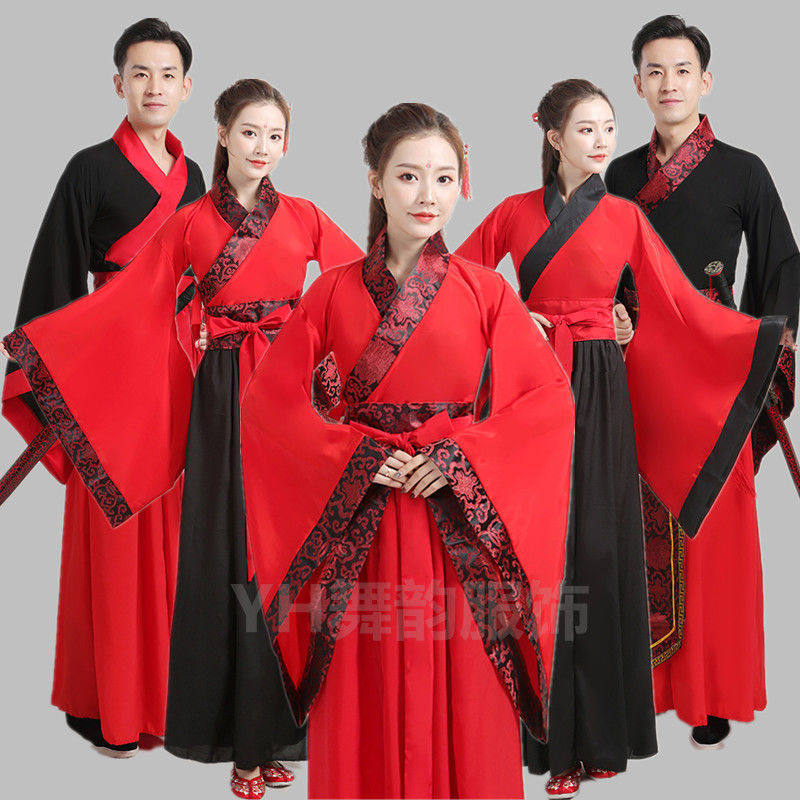 汉唐古装汉服男女中式婚礼司仪主持人伴郎伴娘情侣古装演出服长袍