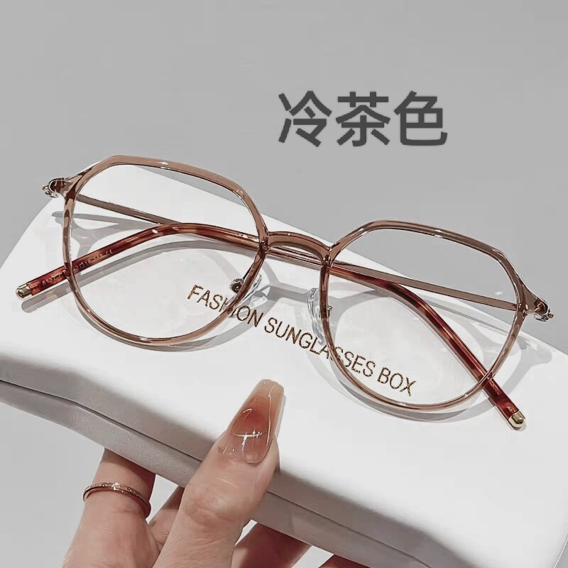 52口茶色眼镜框TR90圆框素颜超轻男女学生近视眼镜架可配高度数女