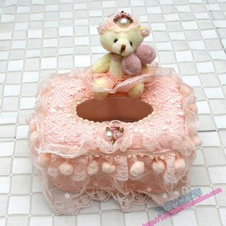 纸巾盒粉色韩式可爱熊车用家用布艺蕾丝纸巾盒纸巾抽