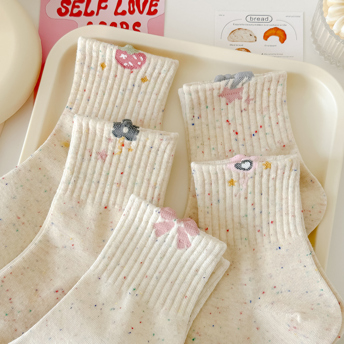 点子纱袜子女中筒袜春秋款精梳棉