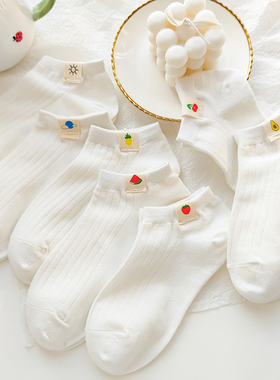 白色袜子女短袜可爱日系夏天薄款棉袜透气卡通学院风少女浅口船袜