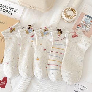 春夏2026新款 袜子女短袜点子纱运动棉袜可爱小狗卡通春秋船袜 爆款