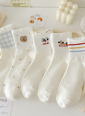 2025新款爆款白色卡通袜子女中筒袜春秋精梳棉ins潮可爱甜美秋冬