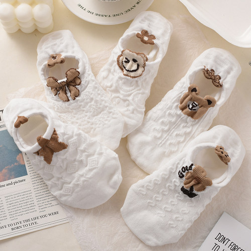 后跟立体卡通浅口隐形夏季女船袜