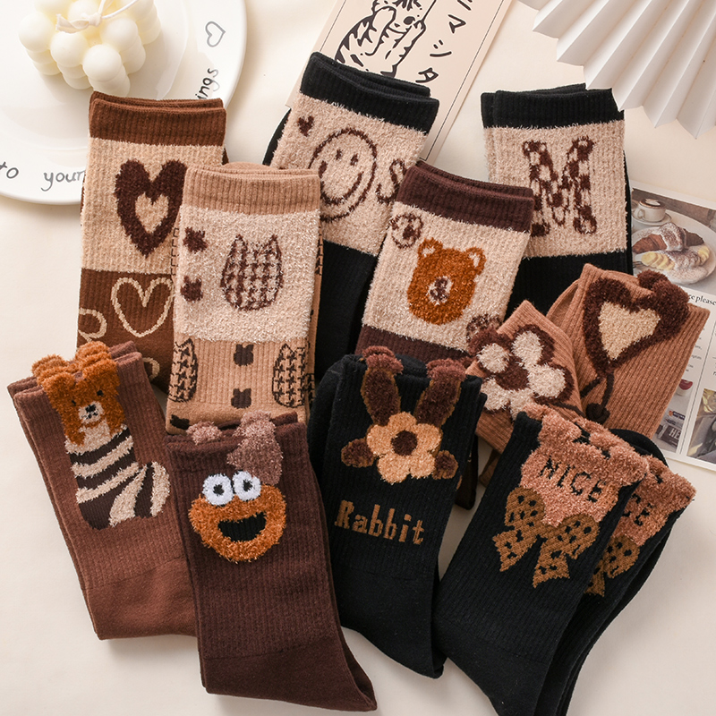 立体毛绒卡通女士纯棉网红长筒袜