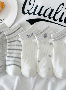 灰色小熊夏季薄款白色空调袜短筒运动袜子女全网眼精梳棉卡通船袜