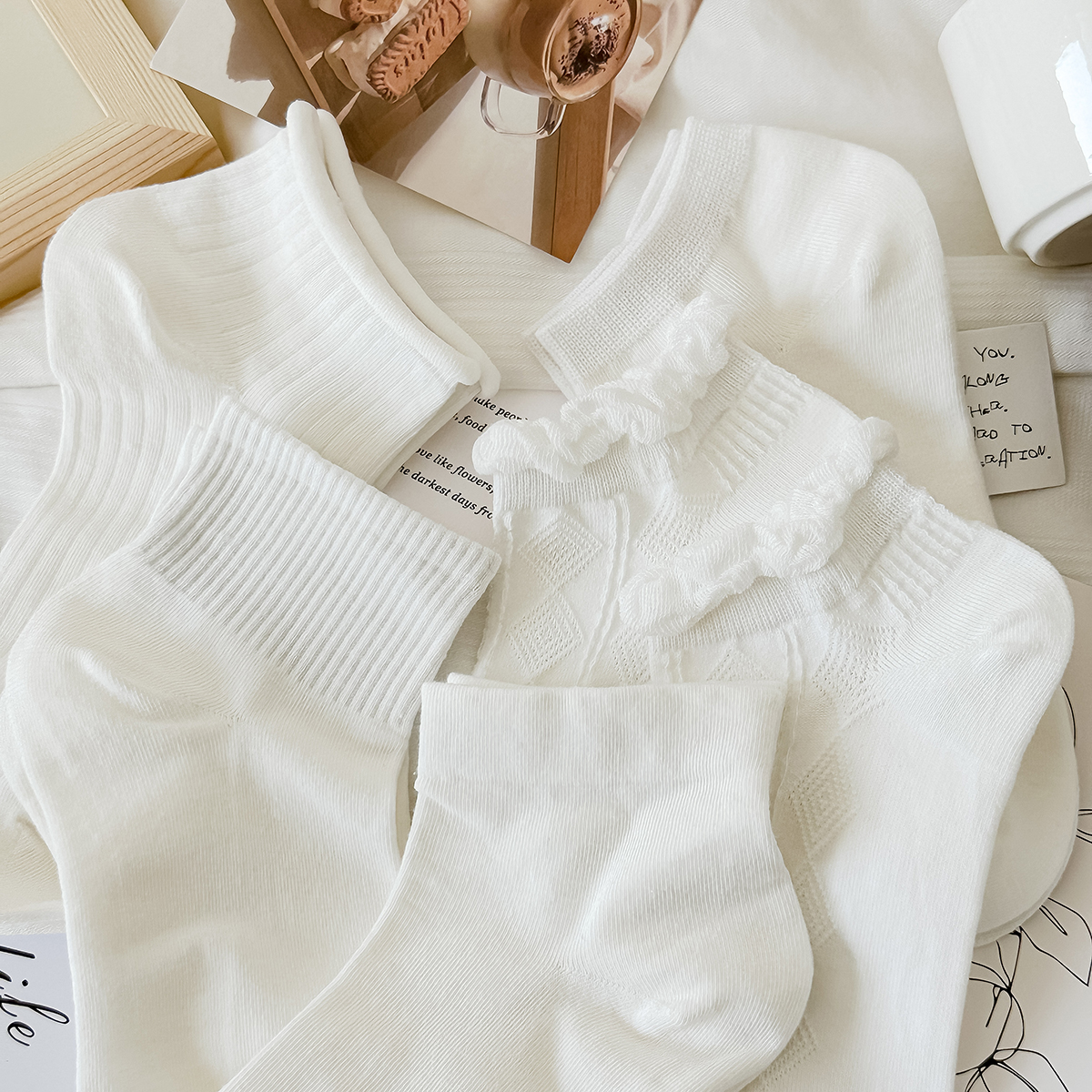 白色纯棉薄款jk短袜女春秋夏运动