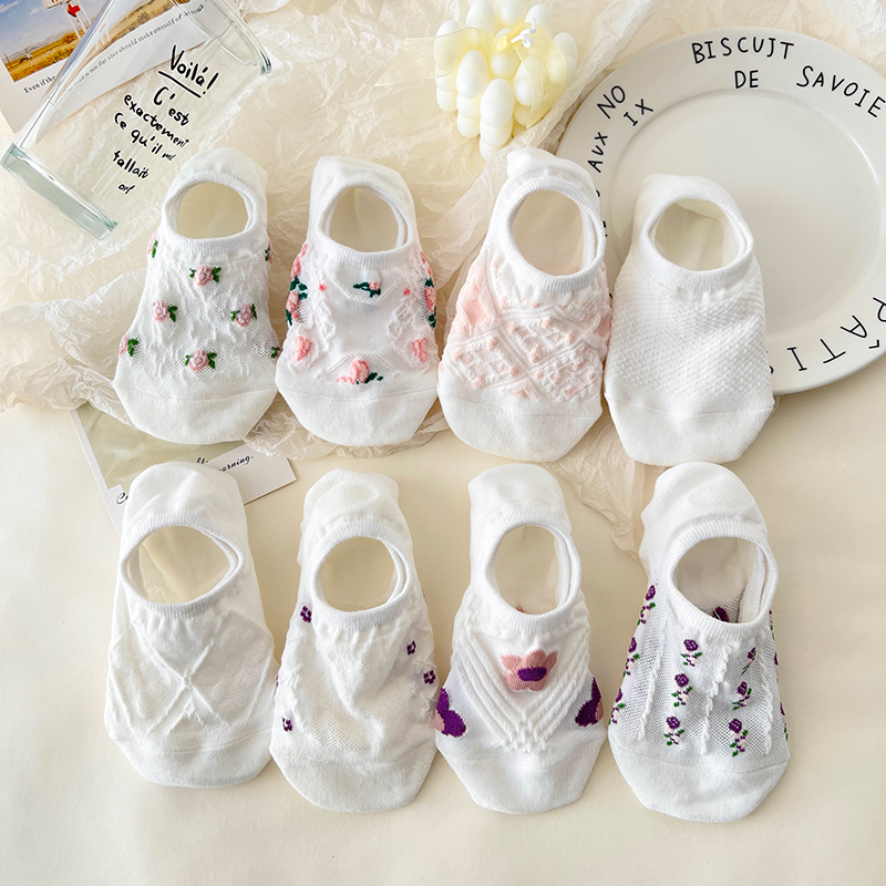 春夏季女吸汗透气纯棉网眼船袜