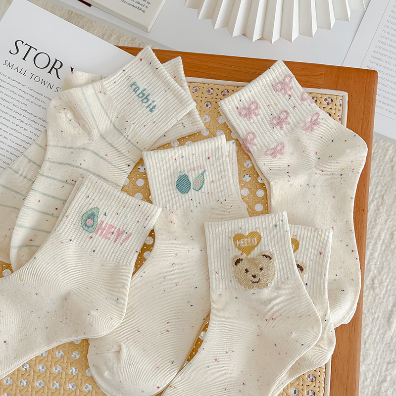 点子纱中筒袜可爱小熊蝴蝶结女袜