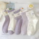紫色郁金香萌兔春秋袜子女中筒袜韩版 卡通精梳棉透气可爱甜美新款