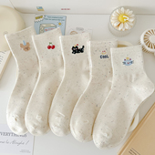 卡通点子纱小动物春秋袜子女中筒袜精梳棉运动风可爱日系2025新款