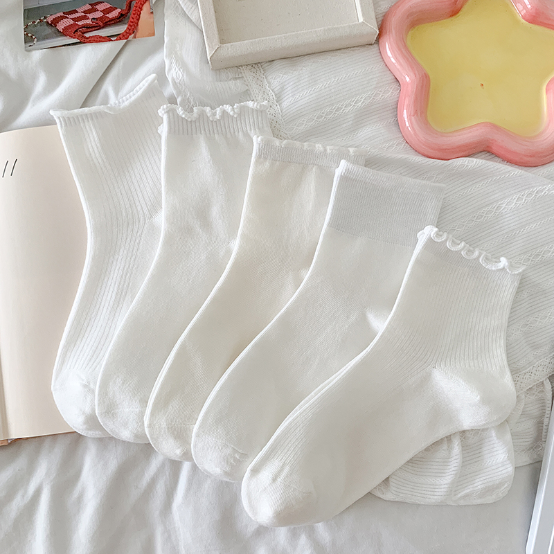 白色袜子女中筒袜纯棉春夏ins潮