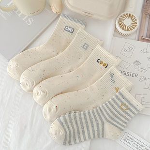 点点纱袜子女春秋款 棉袜中筒袜条纹日系卡通简约外穿运动秋冬浅灰