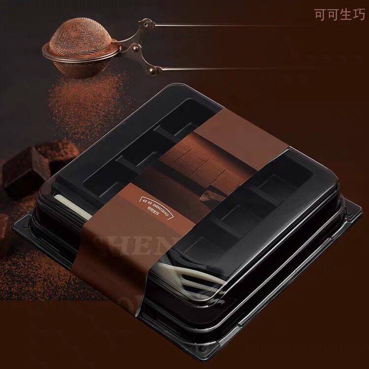 新品生巧可可包装盒含贴纸加带食品级叉子包装盒加厚一次性打包盒